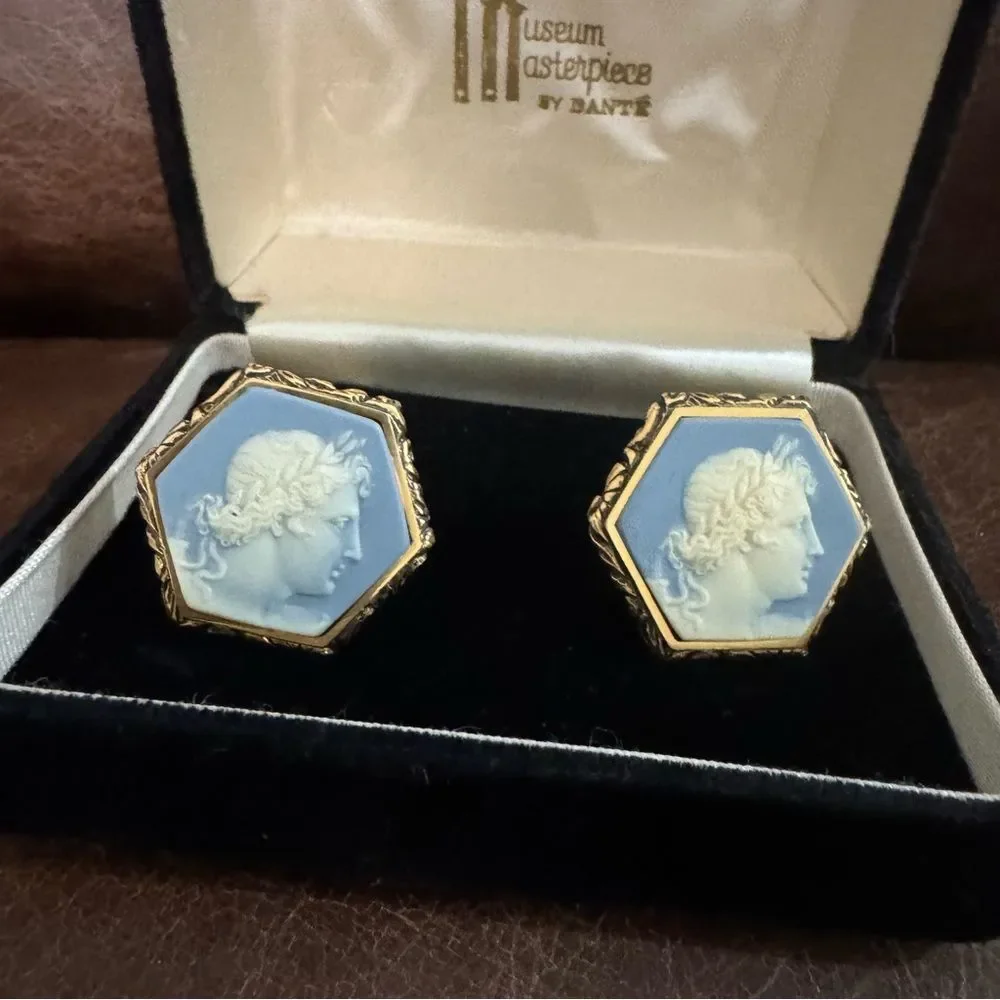Museum Masterpiece by Dante Vintage Light Blue Apollo Cameo Style Cuff Links